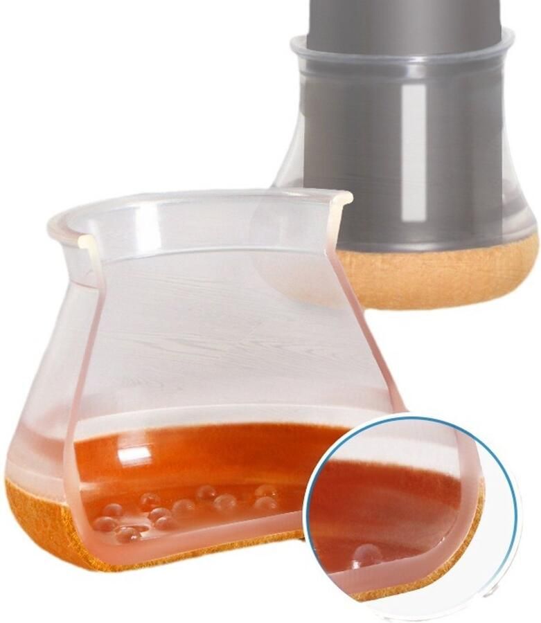 20 Stuks Beschermkappen voor Stoelpoten met Vilt Siliconen Stoelpootdoppen Vilten Bekleding Meubelmat voor Hardhouten Vloeren Rond Transparant Grote Stoelpootbeschermers(Fit:30-40 mm)