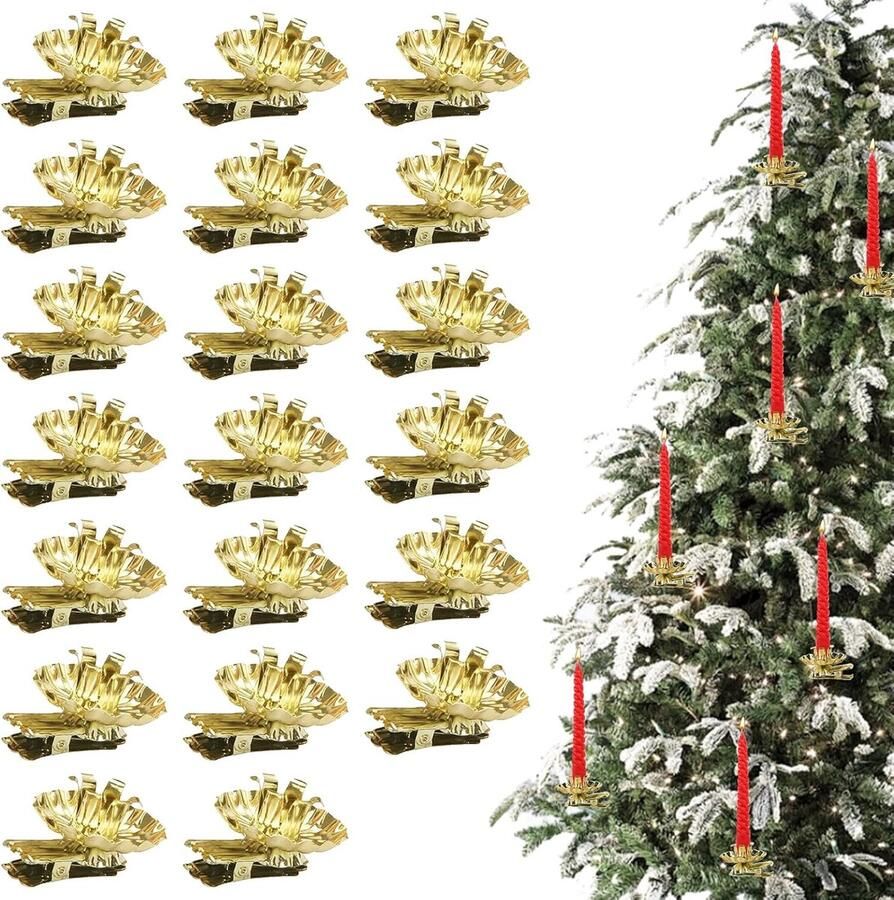 20 stuks Gouden Boomkaarsenhouders voor Decoratie Mini Kandelaren voor Tafel- en Kerstversiering