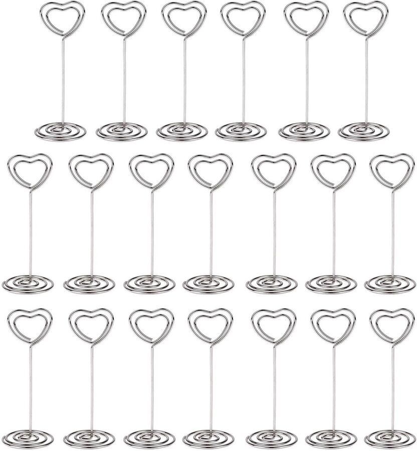 20 Stuks – Hartvormige Fotoclip Met Spiraalvoet – Memoclip Standaard Voor Visitekaartjes Foto s Tafelkaartjes – Bruiloft Bureau Cadeau – 8 5 cm – Zilver