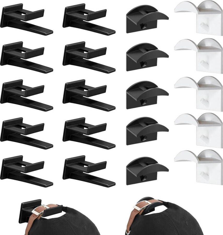 20 stuks hoedenorganizer zelfklevende hoedenhaken wandgemonteerde hoedenstandaard voor kamer en mancave (zwart wit)