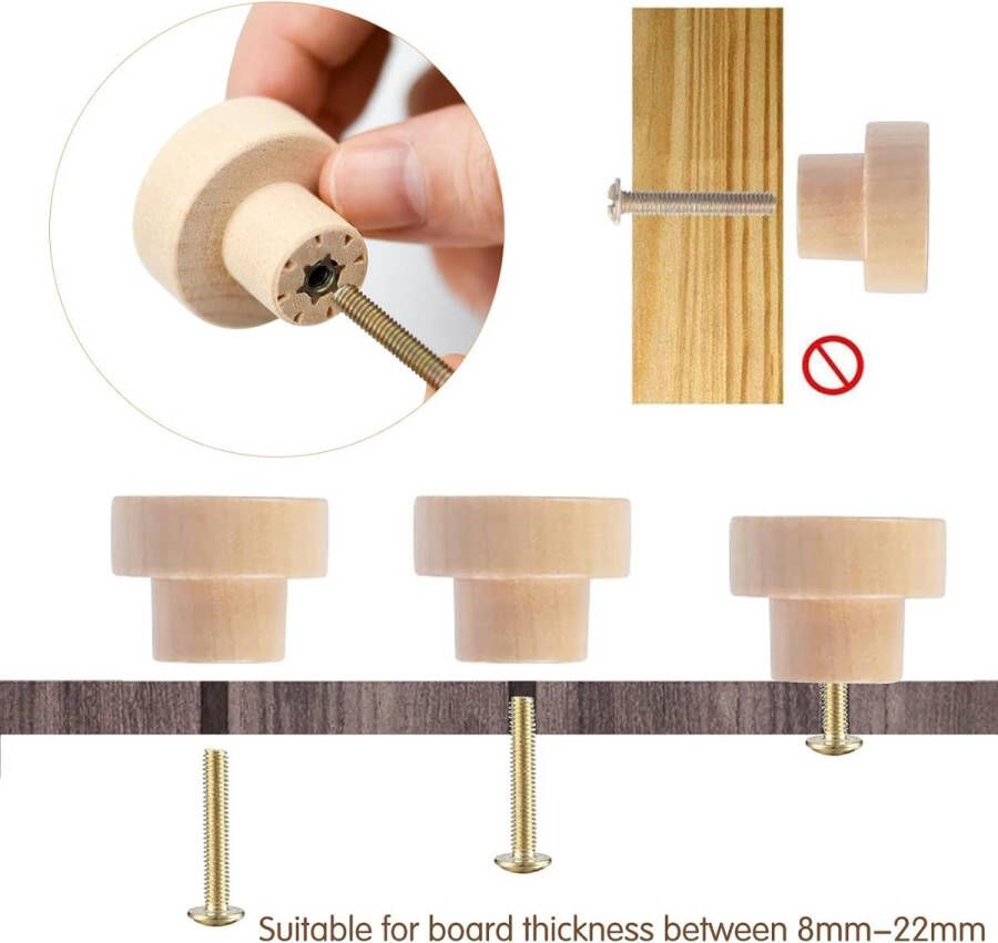 20 stuks houten meubelknoppen ronde houten kastknoppen knop natuurlijke houten knop ladegrepen met schroeven voor kast kledingkast en lade 30 x 25 mm