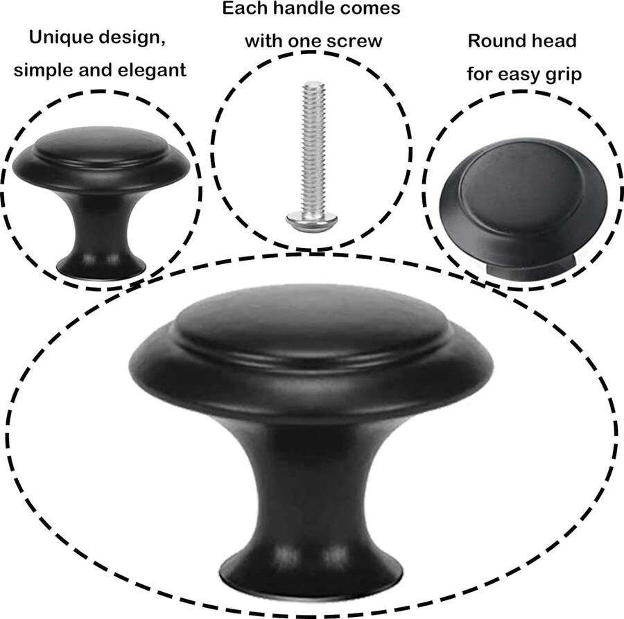 20 Stuks Kast Knoppen Lade Handgrepen Ronde Knop Handgrepen Kast Knoppen Ronde Matzwarte Ladeknop Zwarte Kastknop Lade Knoppen Vintage Voor Kast Lade Keuken (Zwart)