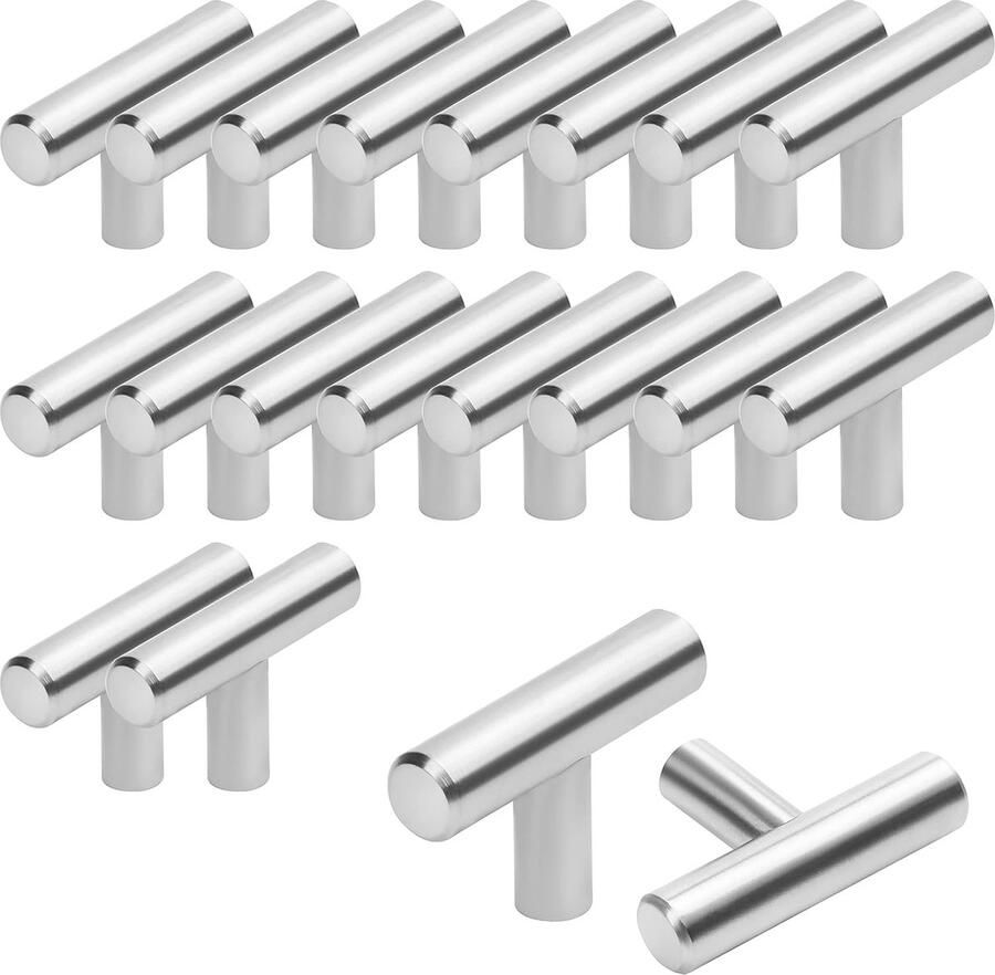 20 Stuks keukenmeubelgrepen Handvaten Kast Handgreep Kast Handgreep Keukenkastjes Handgrepen voor Deurtjes 50 mm T-vormige roestvrijstalen meubelgreep ladestang kasten deuren meubels badkamer slaapkamers en kasten