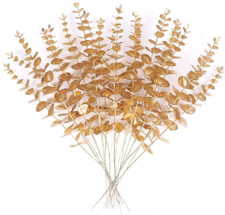20 stuks kunstmatige eucalyptus takken 38 cm nep eucalyptus plant bloemendecoratie kunstplanten droogbloemen decoratie voor bruiloft feest huis tuin tafel bloemen vazen goud