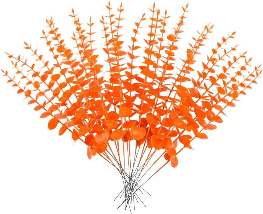 20 stuks kunstmatige eucalyptus takken 38 cm nep eucalyptus plant bloemendecoratie kunstplanten droogbloemen decoratie voor bruiloft feest huis tuin tafel bloemen vazen oranje