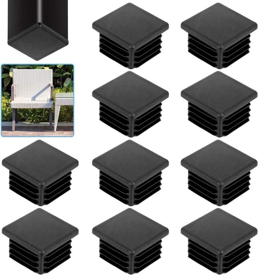 20 stuks kunststof voetdoppen 40 x 40 mm lamellenstop zwarte afdekkappen voor vierkante buis