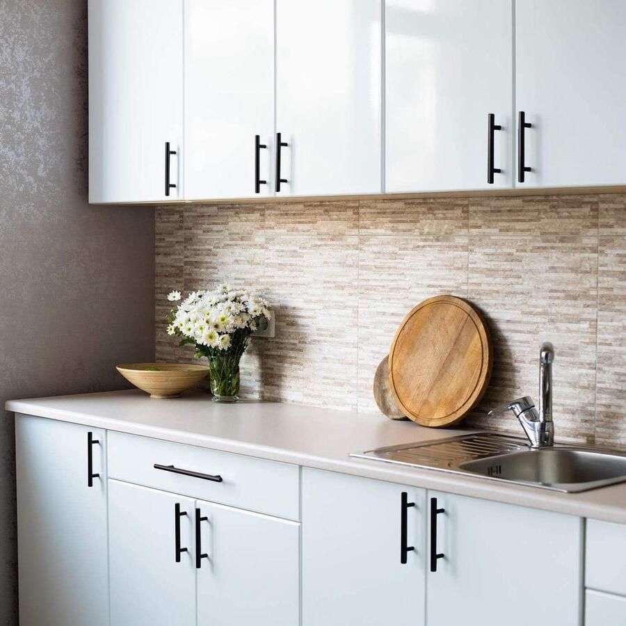 Senza Marchio 20-stuks-MARGUERASW-meubelgrepen-voor-keuken-zwart-roestvrij-staal-T-stuk-bar-stok-keuken-Ø-12mm-(gat-midden-160mm) cabinet handle black