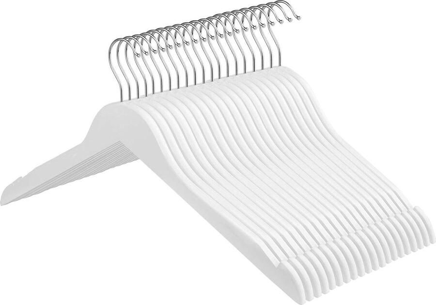 20 stuks massief houten kleerhangers met inkepingen en 360° draaibare haak antislip hangers voor jassen pakken en overhemden wit