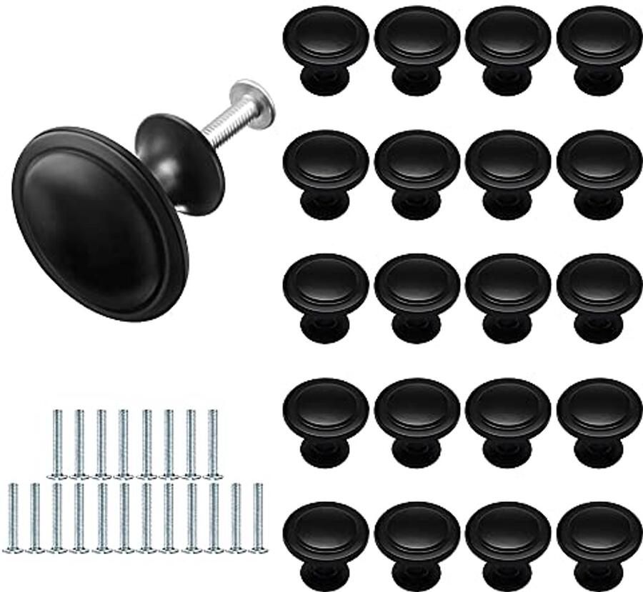 20 Stuks Matzwarte Ladeknoppen voor Kasten en Meubels Ronde Meubelgrepen 27 mm