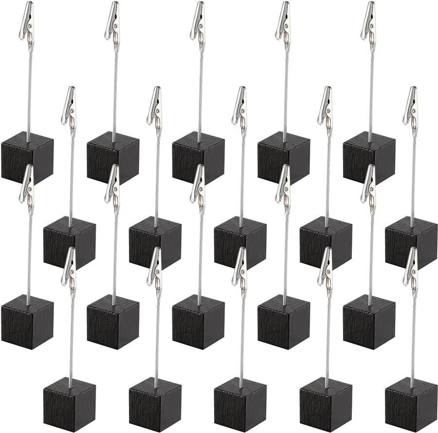 20 Stuks – Memo Fotoclip Houten Basis – Metalen Krokodillenklem – Fotohouder voor Notities Kaarten Foto s – Bureau Bruiloft Feest – Zwart