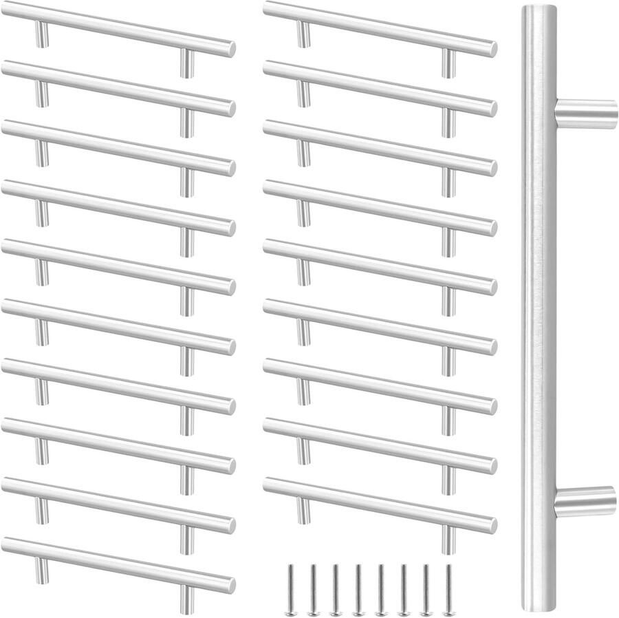 20 stuks meubelgrepen gatafstand 128 mm kastgrepen roestvrij staal zilver met schroeven keukengrepen handgrepen voor kast en deur
