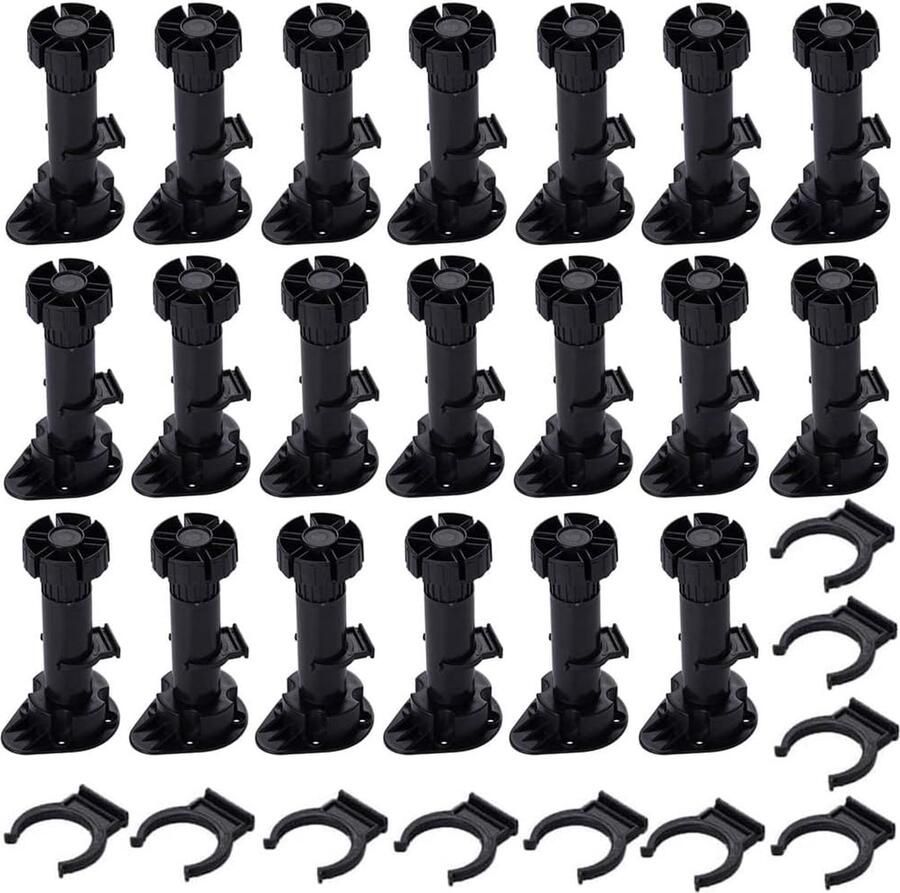 20 stuks meubelpoten doe-het-zelf meubelpoten in hoogte verstelbare kastpoten dikke zwarte kunststof meubelpoten met bevestigingsclip voor keukens badkamermeubels kast en bank (120 mm 150 mm)