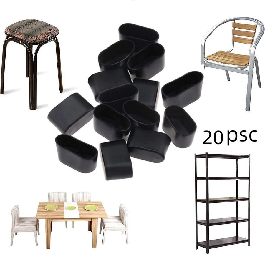 20 stuks ovale plastic stoelpoothoezen 16X34MM zwarte onderbeenhoezen plastic stoeltafel meubelkussens vloerbeschermer