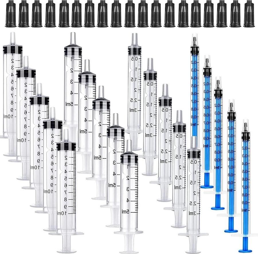 20 stuks plastic spuiten 20 doppen insulinespuiten wegwerp spuiten 1 ml en 3 ml en 5 ml en 10 ml pipet