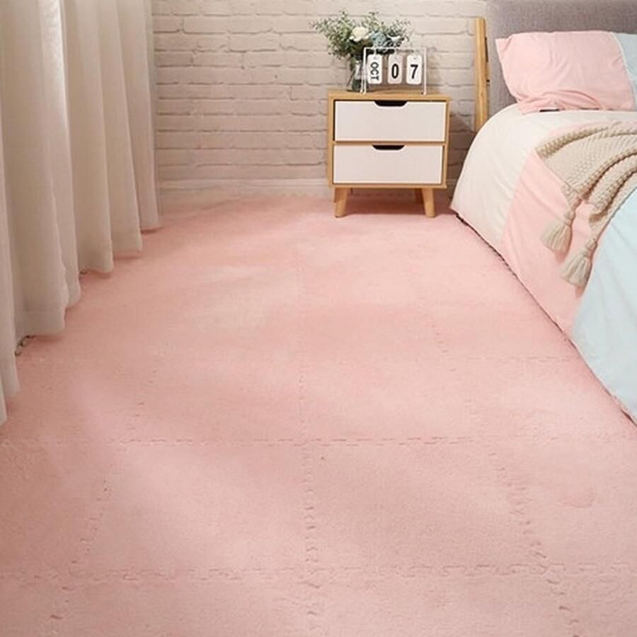 20 stuks pluche EVA-schuimvloermatten zachte pluizige babyspeelmatten vierkante in elkaar grijpende tapijttegels vloerkleden voor kinderkamers speelkamers slaapkamers en klaslokalen 30x30 cm Roze