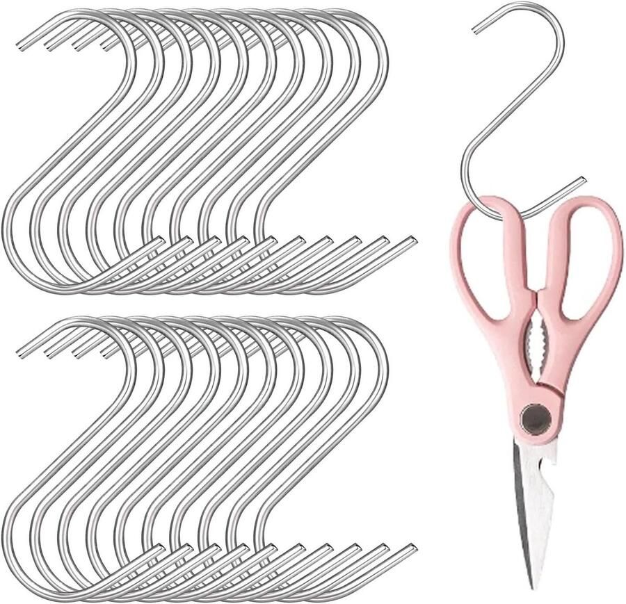 20 stuks roestvrij staal S-haken om op te hangen zware metalen S-vormige haken voor badkameraccessoires kantoor keuken garderobe kan zware voorwerpen ophangen in de woonkamer
