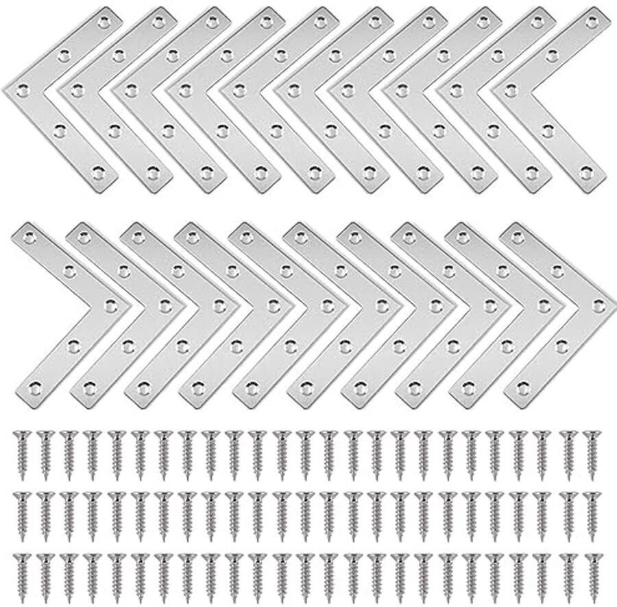 20 stuks roestvrijstalen platte hoekconnectoren voor meubels en kasten