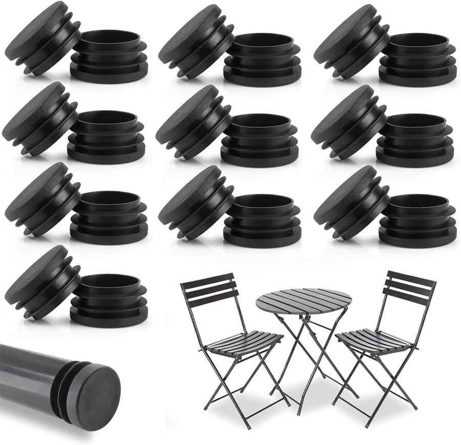 20 stuks ronde eindkappen van kunststof zwarte kunststof buisdoppen voor tafelpoten stoelen meubels buizen (zwart 22 mm)
