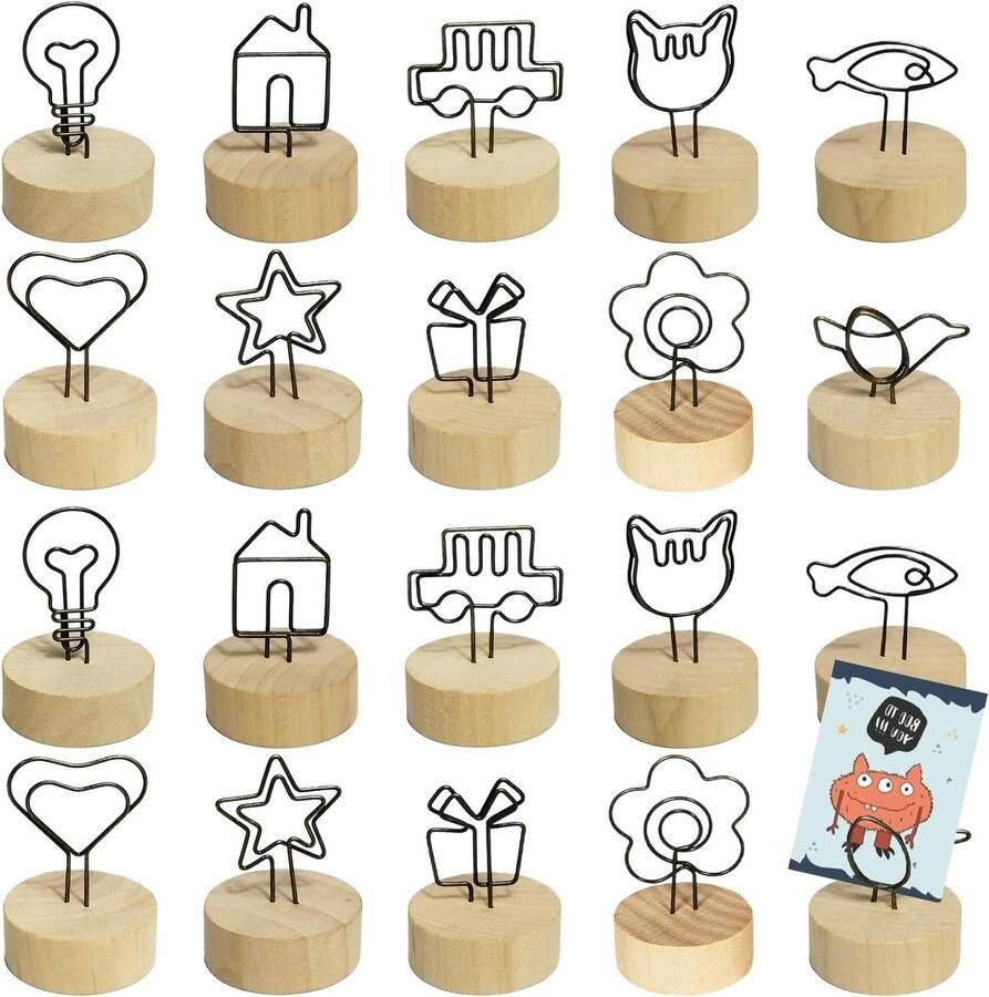 20 stuks rustieke houten plaats kaarthouders voor bruiloft en feest tafel nummerhouder stand foto clip houders