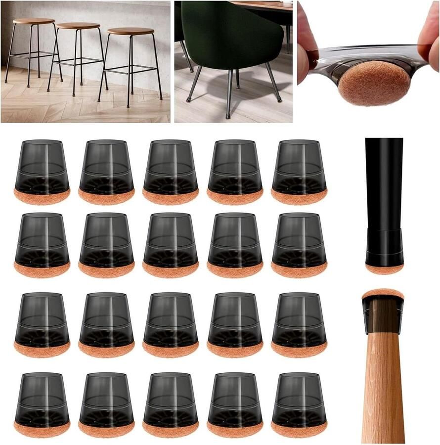 20 stuks siliconen stoelpootdoppen voor harde vloeren ronde stoelpootbeschermers zwart transparant stoelpootbeschermers