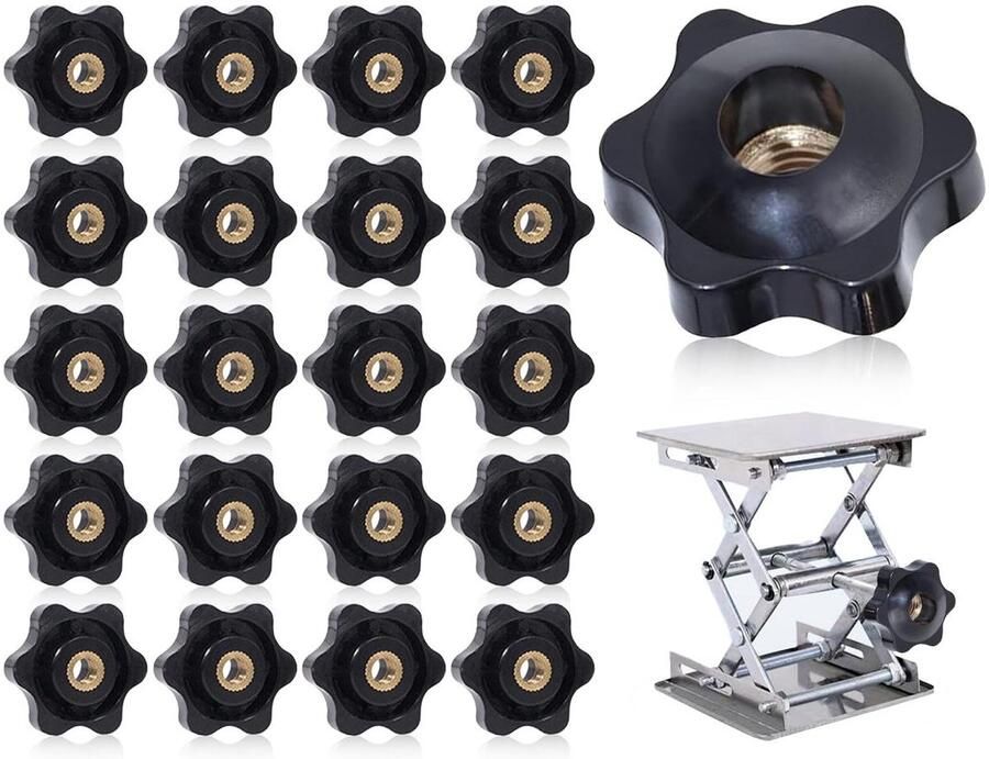 20 stuks stergreepmoeren M8 kartelmoer Zwarte kunststof Messing binnendraad Klemknoppen greep voor mechanische apparaten