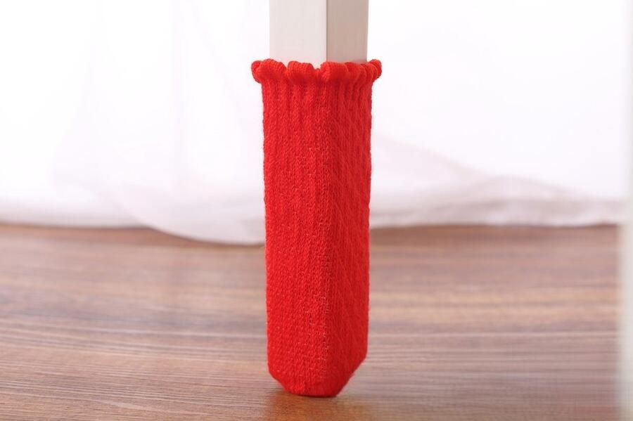 20 stuks stoelpoot vloerbeschermers gebreide meubelvoethoezen antislip slijtvaste geluidsreductie stoelhoeskap effen kleur set (geschikt voor stoelpoten met een omtrek van 7 tot 17 cm) rood