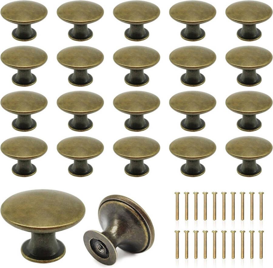 20 stuks vintage bronzen kastknoppen ronde kastknoppen in vintage-stijl chique ladegrepen metalen handgreep kastdeur ladeknop 30 mm ronde meubeldeurknoppen (brons)