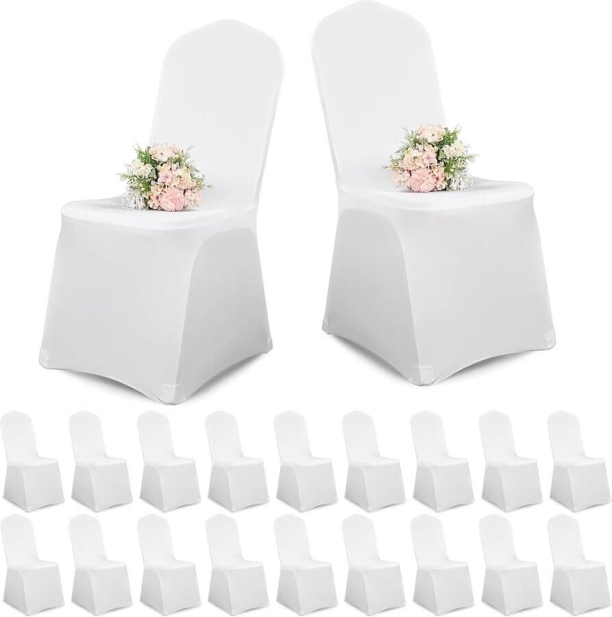 20 Stuks Witte Polyester Spandex Stoelhoezen Universele Beschermingshoezen voor Eetkamer en Bruiloften