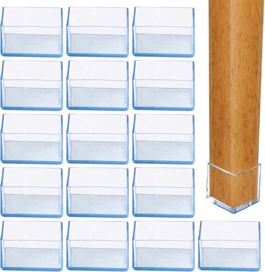 20 stuks zachte rubberen stoelpootdoppen rechthoekige stoelpoot vloerbeschermers antislip schokbestendige transparante stoelpootbeschermers（2*3cm）
