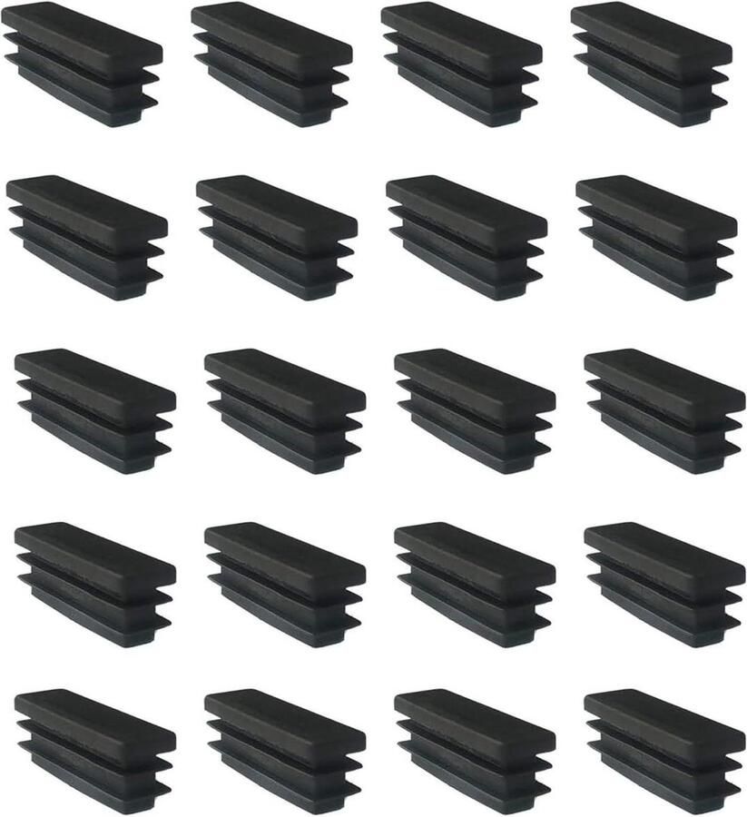 20 stuks zwarte kunststof rechthoekige buispluggen stoelpoten 40mm x 15mm