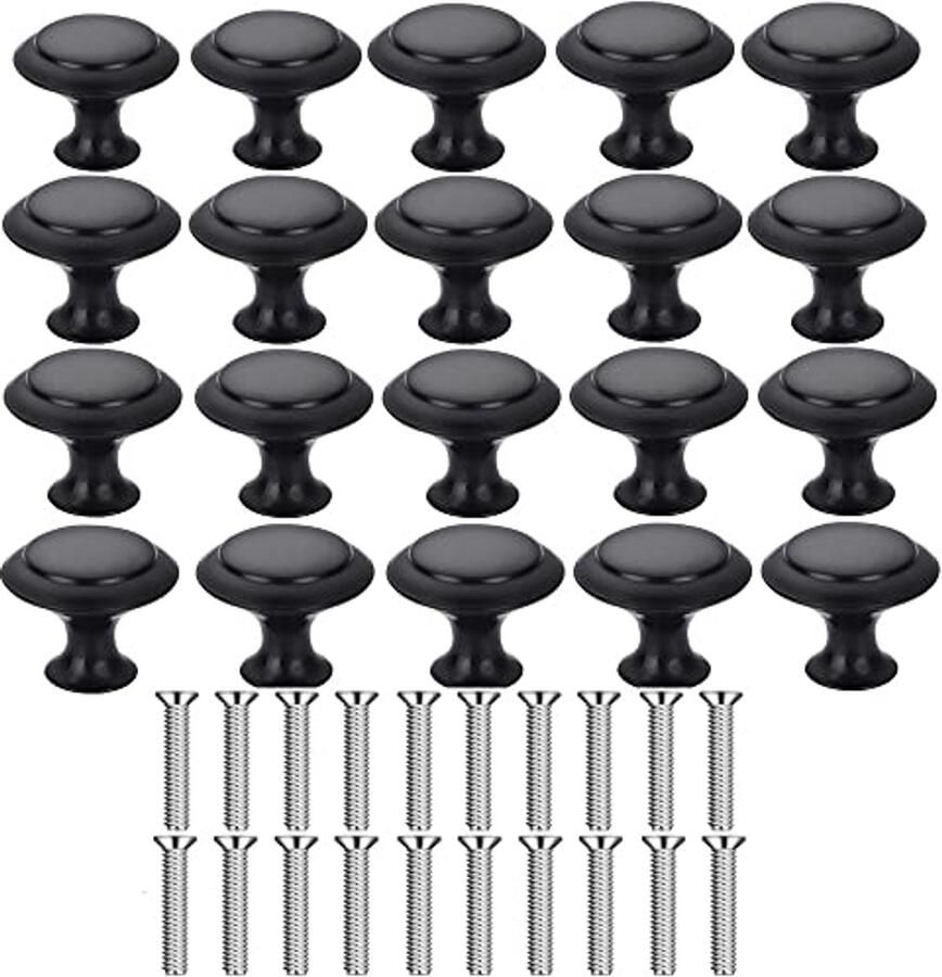 20 Stuks Zwarte Ronde Meubelknoppen – Stevige Handgrepen voor Kasten en Deuren