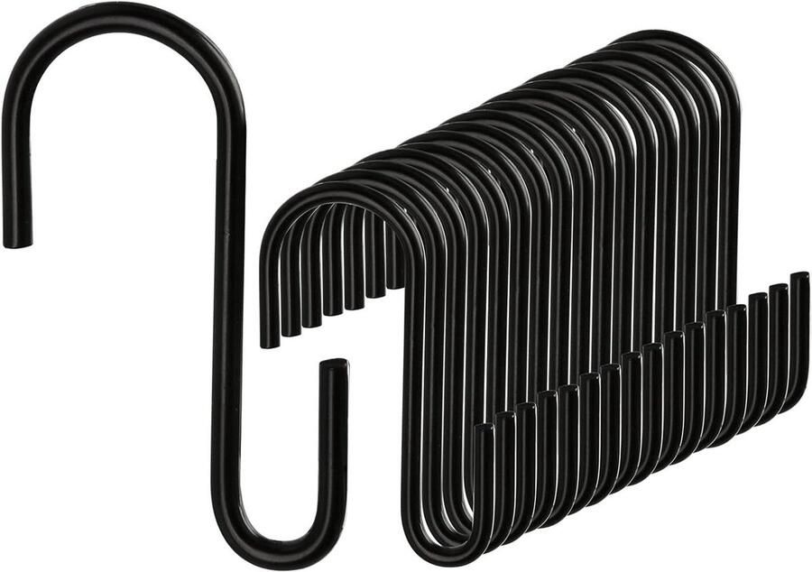 20 Stuks Zwarte RVS S-haken voor Zware Lasten Dubbele Ophanghaken voor Garderobe en Keuken Kledingroedes Handige Opberghaken - Foto 2