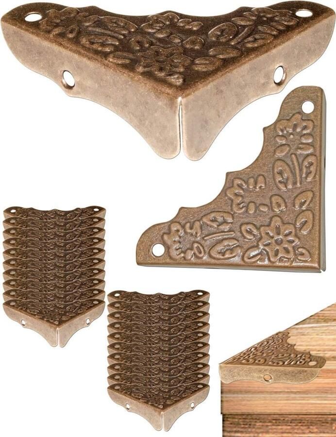 20 x antieke meubelhoeken beslag hoekbeschermers randbescherming voor kisten boxen meubels planken tafel vintage messing antieke look set van 20