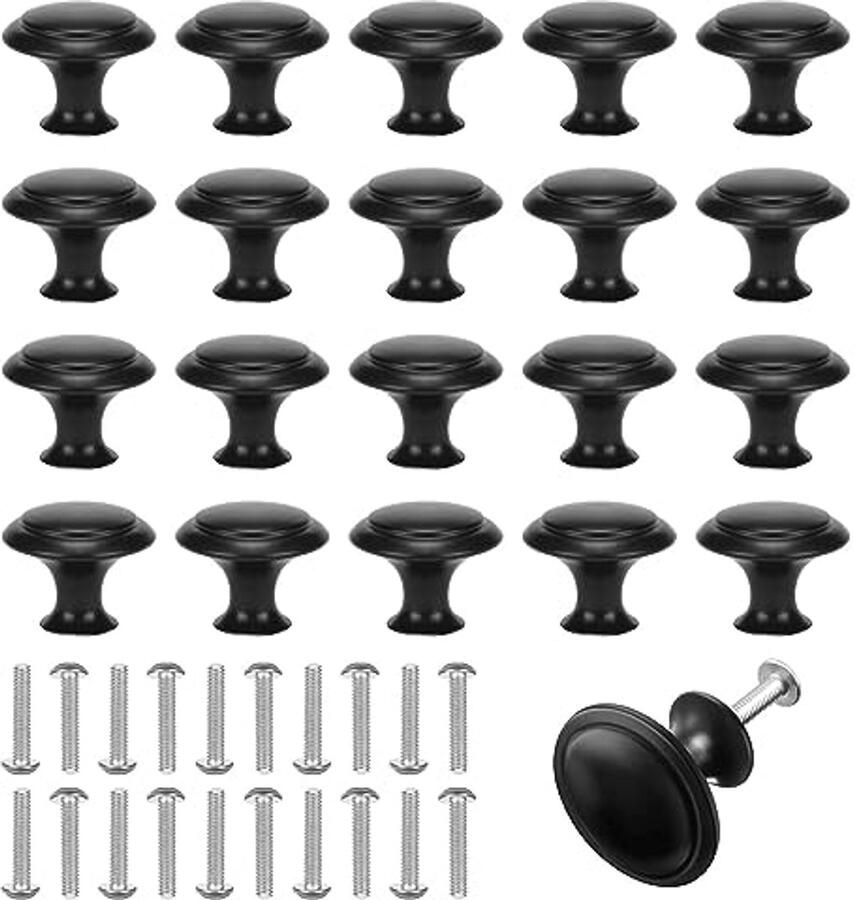 20 Zwarte Deurknoppen en Ladeknoppen 30 mm Ronde Kastknoppen met Bevestigingsschroeven