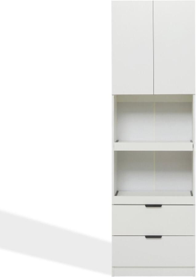 GOTAGEE 200cm hoge keukenkasten opbergkasten deuren laden magnetronplanken hoge kasten met kantelbeveiliging dressoirs vrijstaande multifunctionele kasten voor eetkamer woonkamer wit