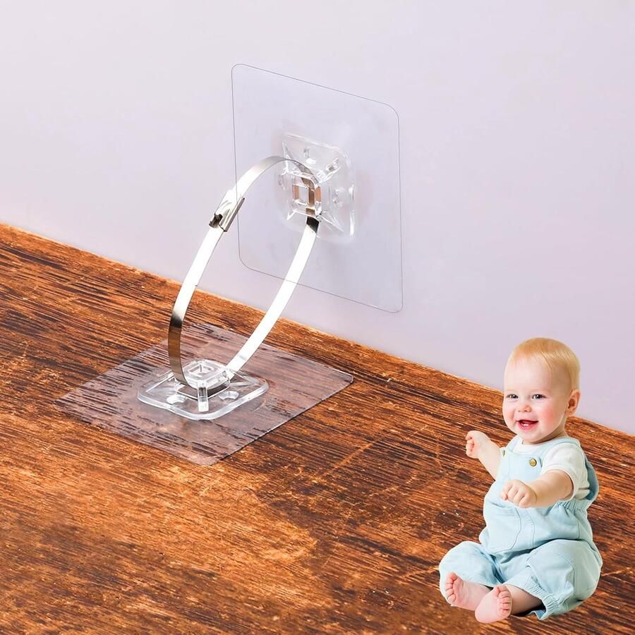 20pcs No Drill Babyproofing Furniture Anchors Square Self Adhesive Anti-Tip Wall Straps met 10pcs Detachable Metal Band voor Cabinet Bookcase Shelf Dresser Prevent Falling