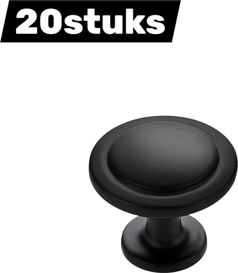20stuks Meubelgreep roestvrij staal knop met verhoogde paddenstoelkop voor keukenkasten schoenenkasten en lades inclusief schroeven zwart