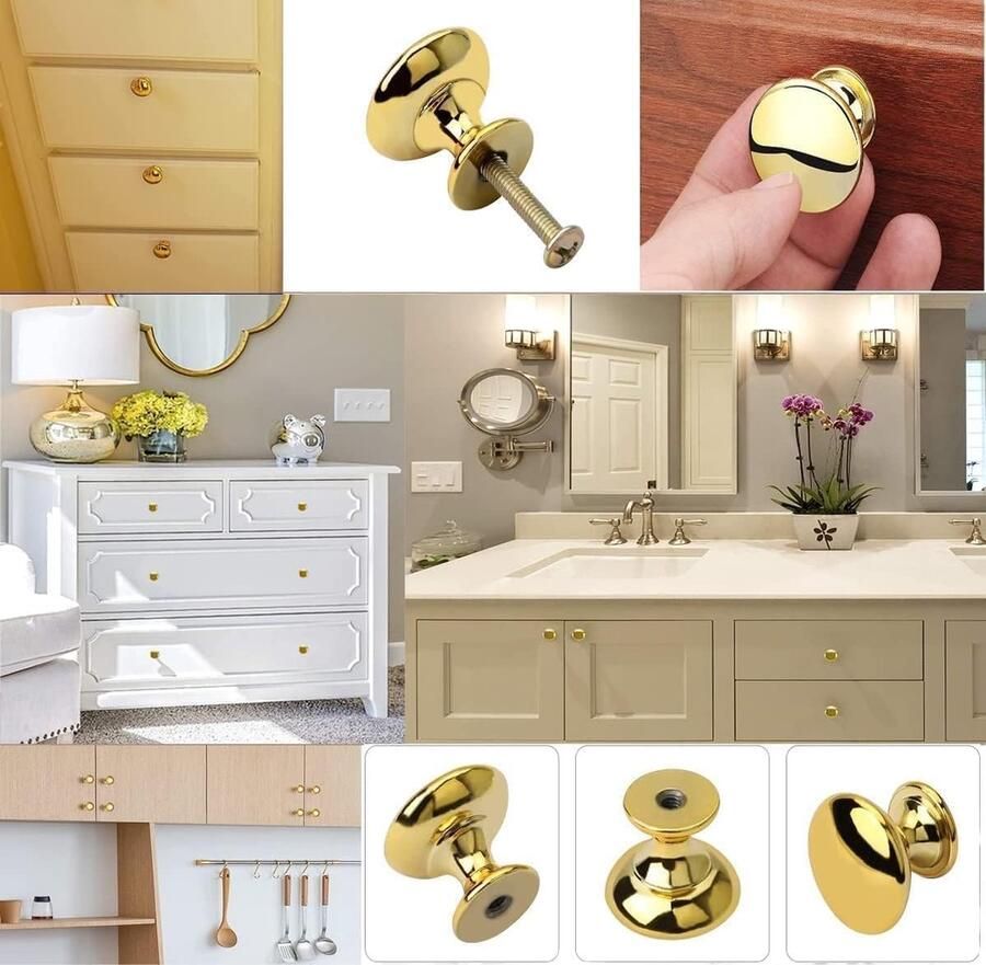 Senza Marchio 20x Goud Gepolijst Chrome Kast Hardware Ronde Paddestoel Deur Pull Handvat Knop 30mm voor Kast Kledingkast Kast Lade Slaapkamer Badkamer Rekken Meubels ect