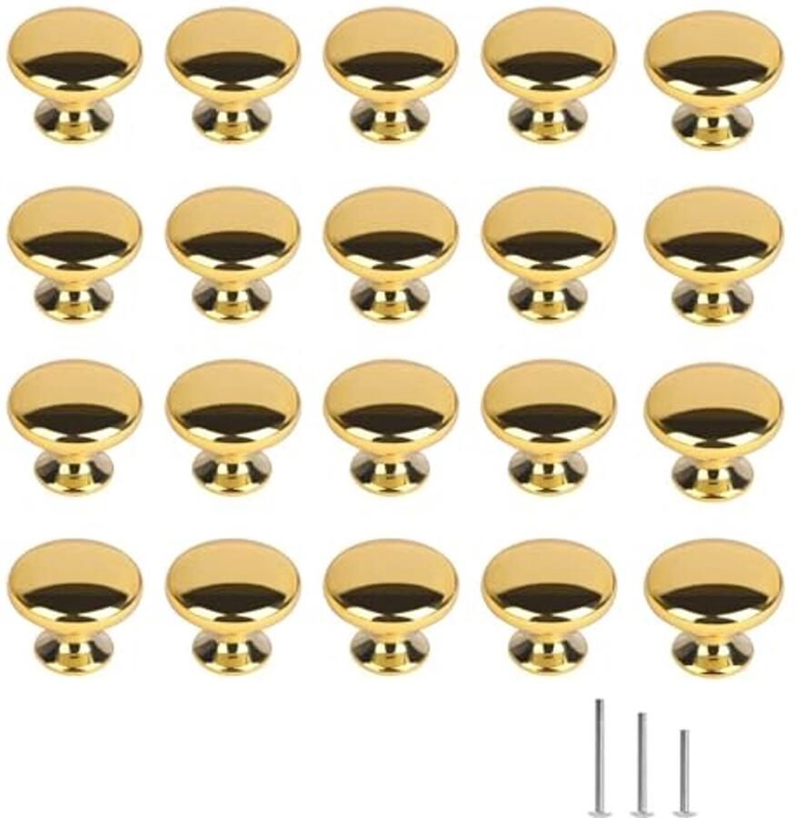 20x Goud Gepolijste Deurknoppen voor Kast en Meubilair – Ronde Paddestoel Knoppen 30mm