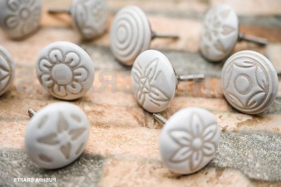 20 Vintage Look Wit Creame Creme Bloem Keramische Knoppen Deur Handvat Kast Lade Kast Pull Mix Retro Stijl