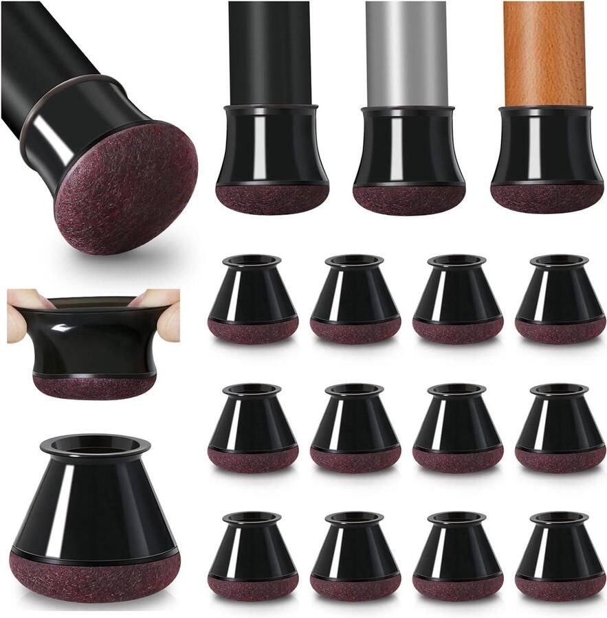 20x Stoelpoot Doppen 38*23*30mm Meubelpoot Hoezen Siliconen Hoes Met Vilt Slijtvast Stoelbeschermer Vloerbescherming Stoelpootbeschermers voor Eetkamerstoelen Terrasstoelen Keukenstoelen Zwart Past Op 20-33 mm