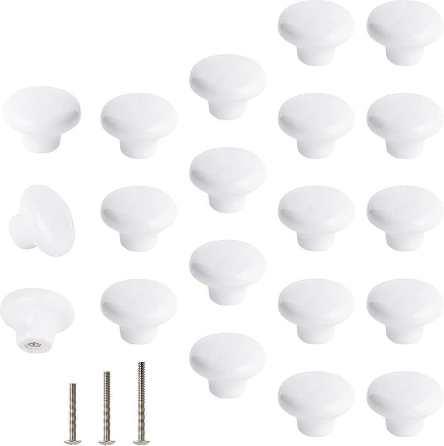 20x Witte Deurknoppen Retro Ronde Keramische Ladekast Keuken Dressoir Trekgreepknoppen 32mm