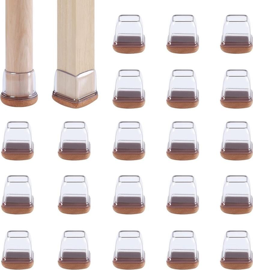 22-26 mm stoelpootdoppen met vilt transparant siliconen 24 stuks elastische beschermkappen voor stoelpoten vierkant rubber demp- en krasbestendig stoelpootbeschermers met vilt 0 75''-1 25'' viltglijders