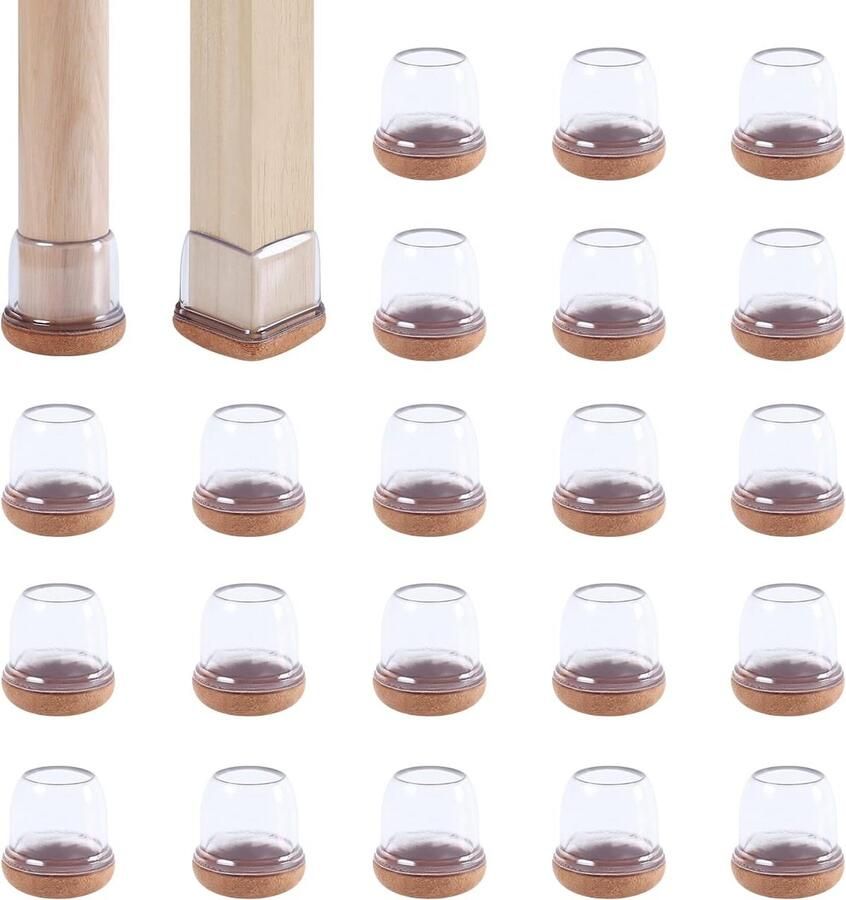 22-26 mm stoelpootdoppen met vilt transparant siliconen 24 stuks elastische beschermkappen voor stoelpoten rond rubber demp- en krasbestendig stoelpootbeschermers met vilt 0 75''-1 25'' viltglijders