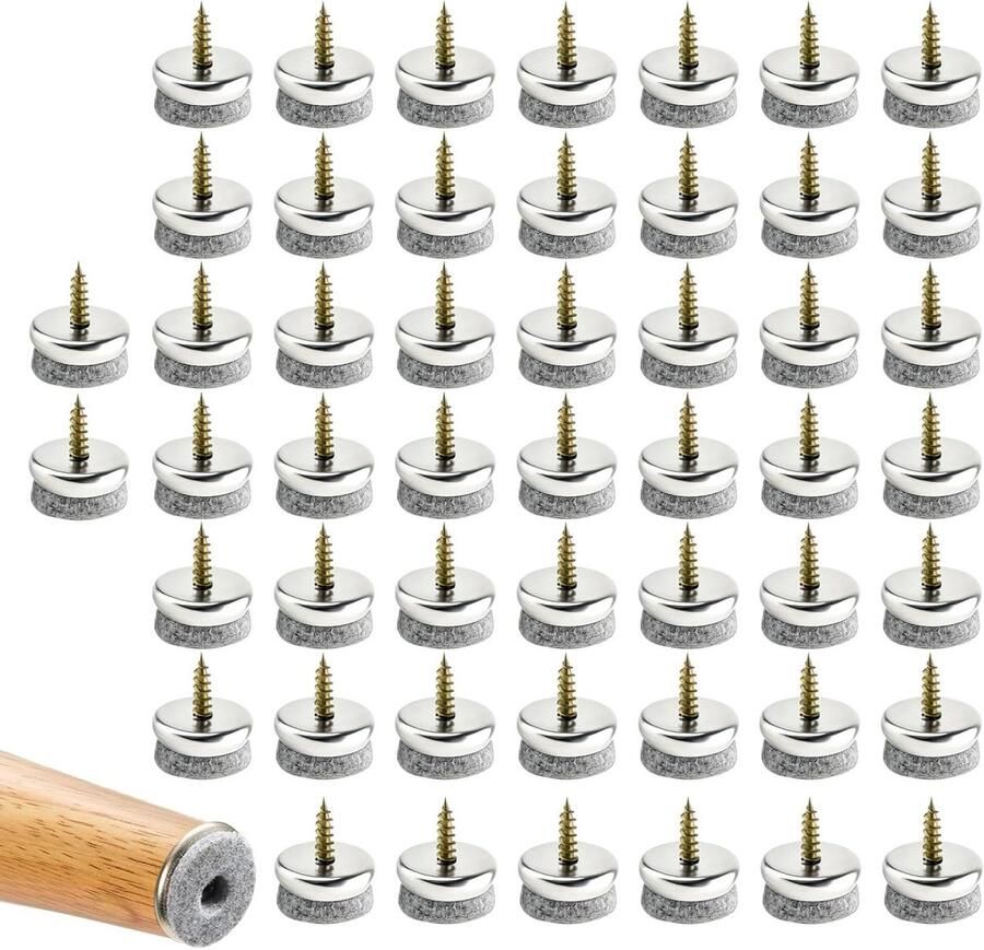 22 mm Felt Glides with Screws and Plastic Box 50 Pieces (Grey)