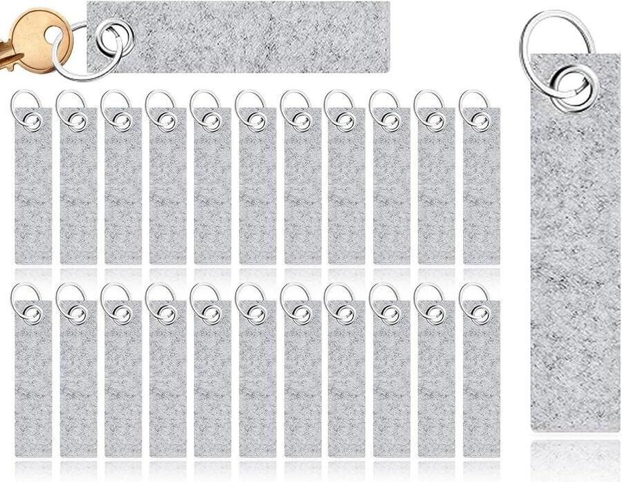 22 stuks vilten sleutelhangers met vilten hanger Grijs Onbewerkt en beschrijfbaar Voor tassen knutselen doe-het-zelf geborduurd