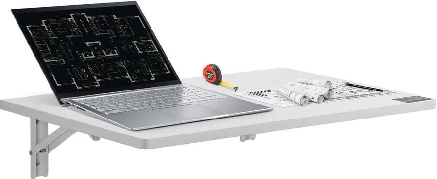 23 62“ X 15 75” Wandklaptafel Zwevend Klapbureau met Ijzeren Bevestiging Opklapbaar Bureau voor Kleine Ruimtes Thuiskantoor Keuken Wasruimte Wit