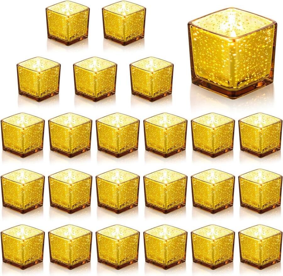 24 Bulk Gouden Glazen Theelichthouders Kleine Votief Drijvende Kaarsen Slaapkamer Woonkamer Housewarming Bruiloften Receptie Tafel Centrepiece