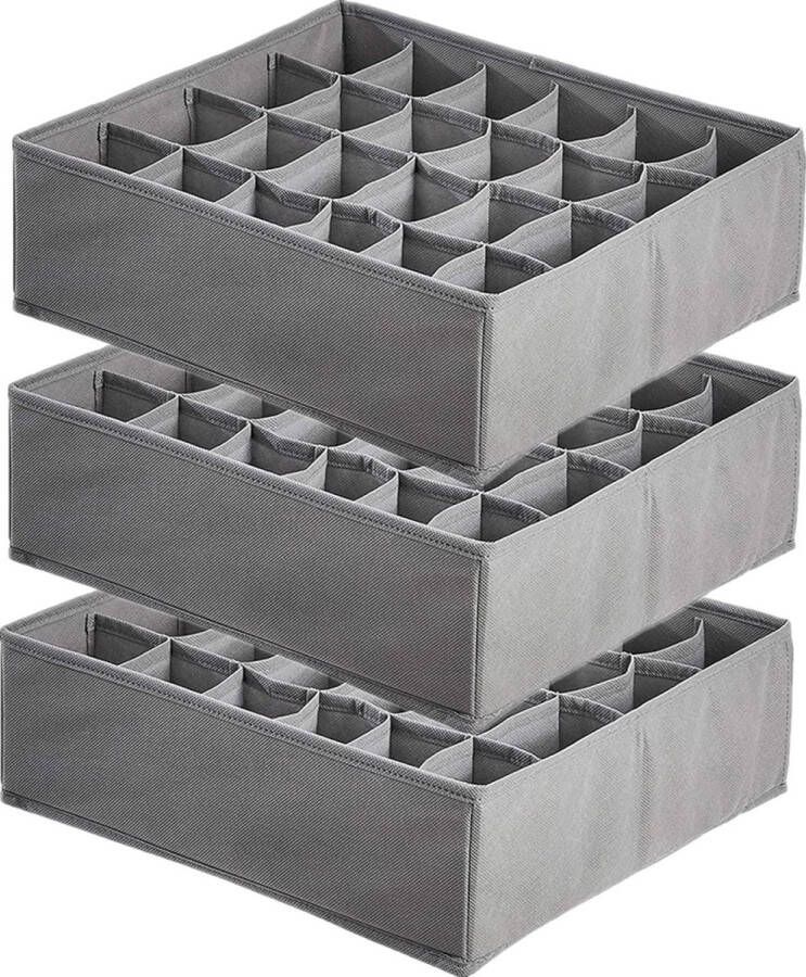 24-Cellen Opvouwbare Opbergdozen voor Sokken en Accessoires Garderobe- en Lade-organisatorsysteem voor Slimme Opslag in Lichtgrijs