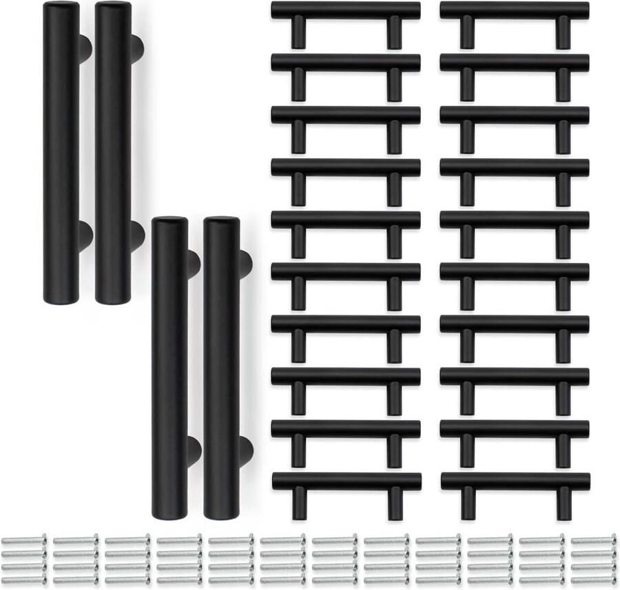24-delige Matte Zwarte Keukenkastgrepen Roestvrij staal 100MM lengte 64MM gatmidden